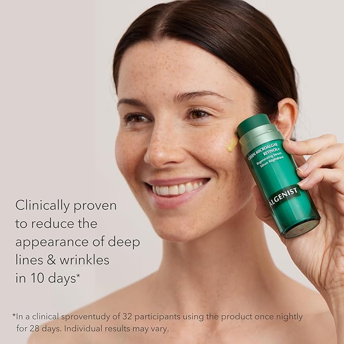 Algenist Green Microalgae Retinol+ Regenerating Serum - Gentle Anti Aging Retinol Face Serum with Time Release Retinol, AHA BHA PHA - Helps Improve Texture, Tone, Pores & Fine Lines (1 oz)