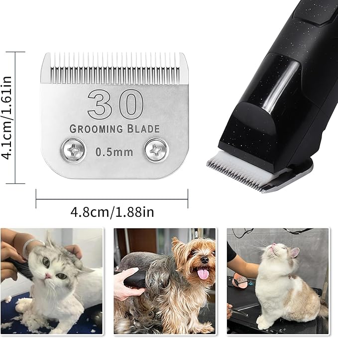 MEMIRY 3 Pcs Size 30# Detachable Dog Grooming Blades, Compatible with Andis, Oster A5, Wahl KM10 Series Clippers, Cut Length 0.5mm, Silver (30# 0.5mm, 3 Packs)