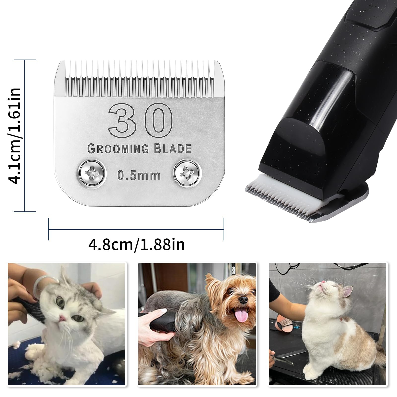 MEMIRY 3 Pcs Size 30# Detachable Dog Grooming Blades, Compatible with Andis, Oster A5, Wahl KM10 Series Clippers, Cut Length 0.5mm, Silver (30# 0.5mm, 3 Packs)