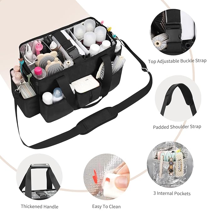 onemoky Hairstylist Traveling Bag, Extra Large Hair Tools Travel Bag, Hair Tool Organizer with Adjustable Dividers and Multi Pockets, Professional Makeup Artist Bag, Hairstylist Must Have