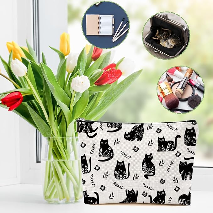 DHKG Funny Black Cat Makeup Bags for Women - Cat Gifts for Women Cats Lovers, Cats Mom Gifts Cosmetic Bag Travel Organizer Zipper Birthday Christmas Friendship Gift