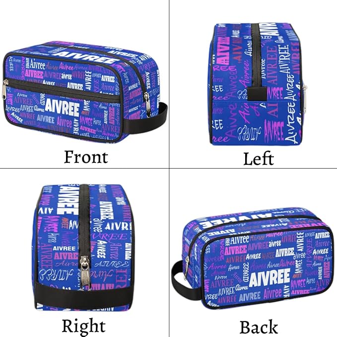 KFNHN Custom Name Makeup Travel Bag, Royal Blue Background Colorful Names