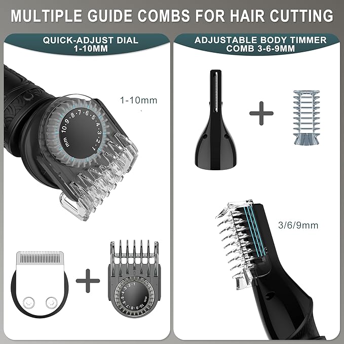 Scttomon Beard Trimmer for Men Professional Mens Beard Grooming Kit T-Blade Trimmer Electric Shaver Razor Nose Body Trimmer Hair Cutting Kit Cordless 7 in 1 Black