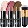 3Pcs Contour Stick Kit,Shades with Highlighter Blush Bronzer, LIGHT MEDIUM