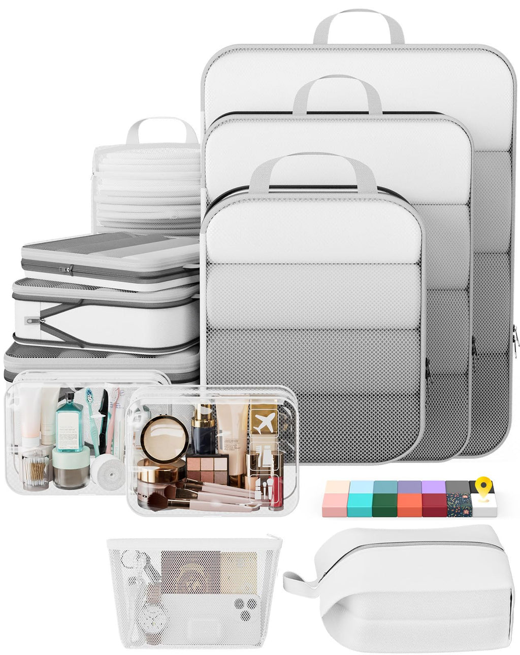 1/2/6/8/9/10/11 Set Compression Packing Cubes Garment Bags Garment Bag for Travel Essentials,White