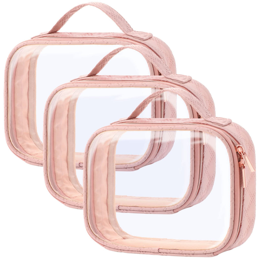 PACKISM Clear Makeup Bag Travel - TSA Approved Toiletry Bag, 3 Pack Pink