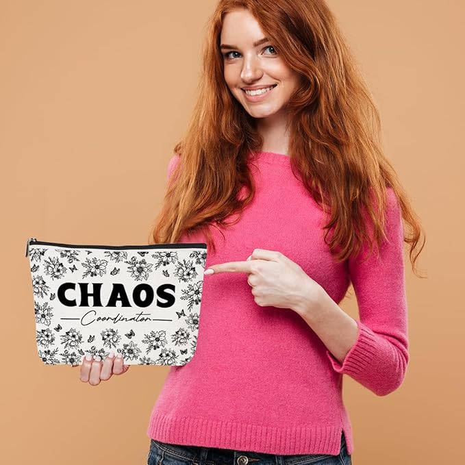 Chaos Coordinator Makeup Bag Chaos Coordinator Gifts for Women Thank You Gifts Cosmetic Bag Floral Zipper Pouch Appreciation Gifts for Her Coworkers Boss Lady Mentor Coaches Christmas Birthday Gifts