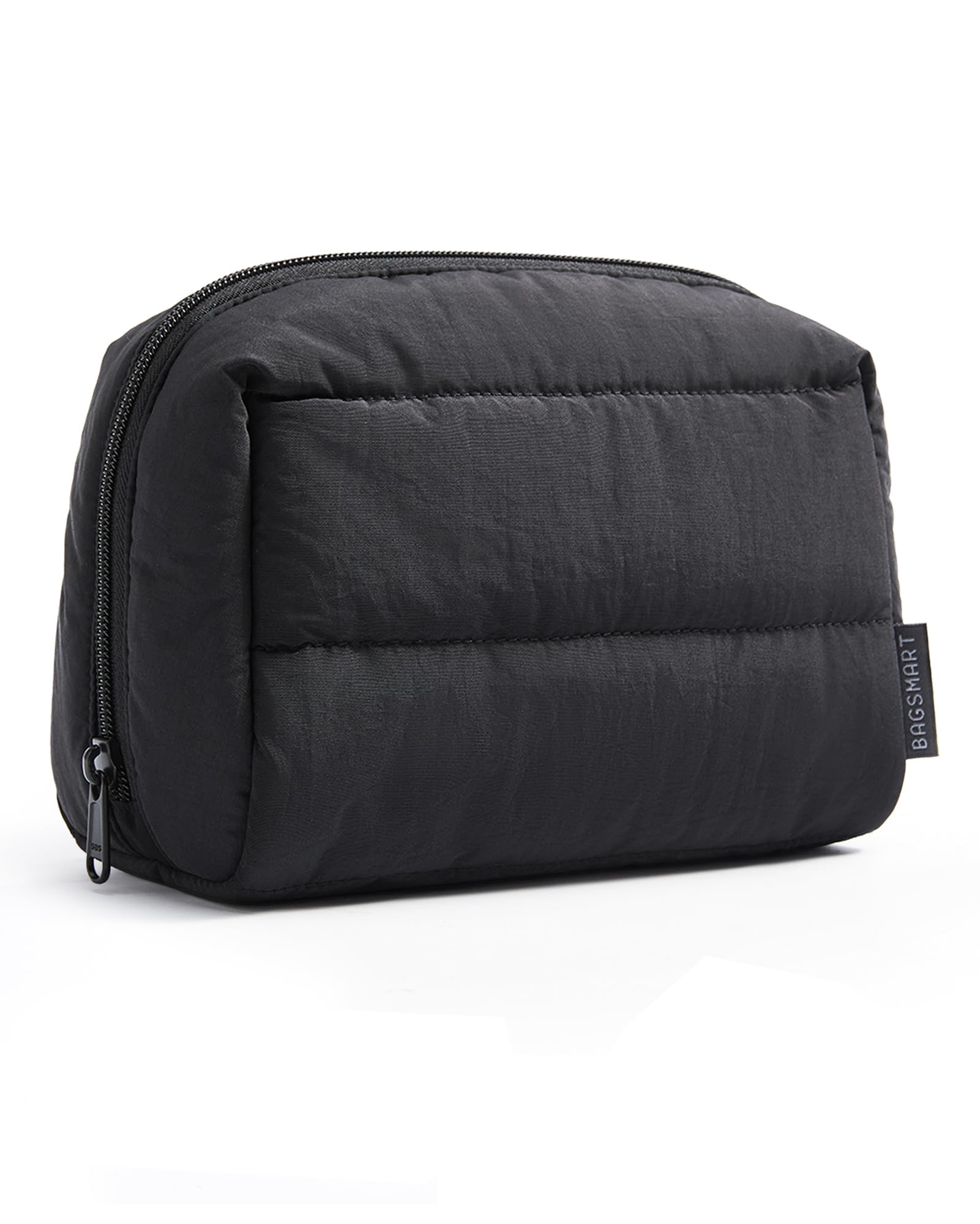 BAGSMART Puffy Makeup Bag, Wide Opening Cosmetic Organizer, Soft Water-Resistant Travel Toiletry Pouch for Women for Purse, Compact & Spacious