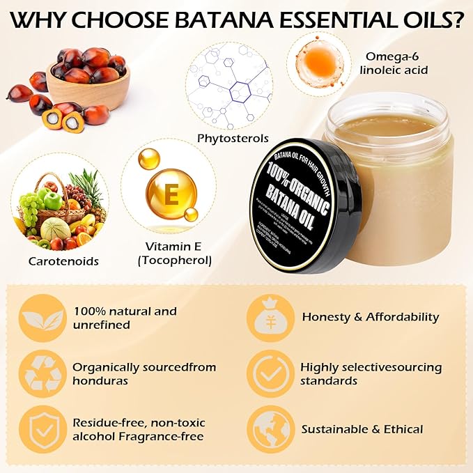 Gzarcwvn 100% Organic Raw Batana Oil for Hair Growth – Natural Treatment for Alopecia, Hair Maintenance, and Nourishment – Moringa & Batana Oil Blend for Smooth, Tangle-Free Hair – 120ml (4.2oz)
