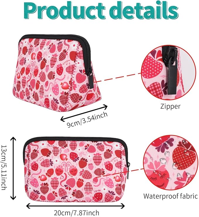 AJLTPA Waterproof Neoprene Cosmetic Bag, Lovely Strawberry