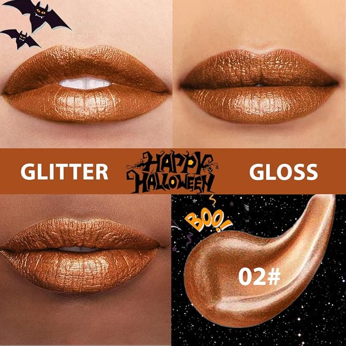 CAKAILA Golden Brown Metallic Lipstick for Women,Glitter Sparkling Liquid Lipstick,Long Lasting Waterproof Lightweight Comfortable Non-Drying Bold Dark Lip Gloss for Gothic Stage Makeup,Vegan