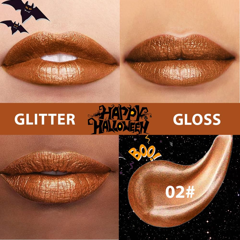 CAKAILA Golden Brown Metallic Lipstick for Women,Glitter Sparkling Liquid Lipstick,Long Lasting Waterproof Lightweight Comfortable Non-Drying Bold Dark Lip Gloss for Gothic Stage Makeup,Vegan
