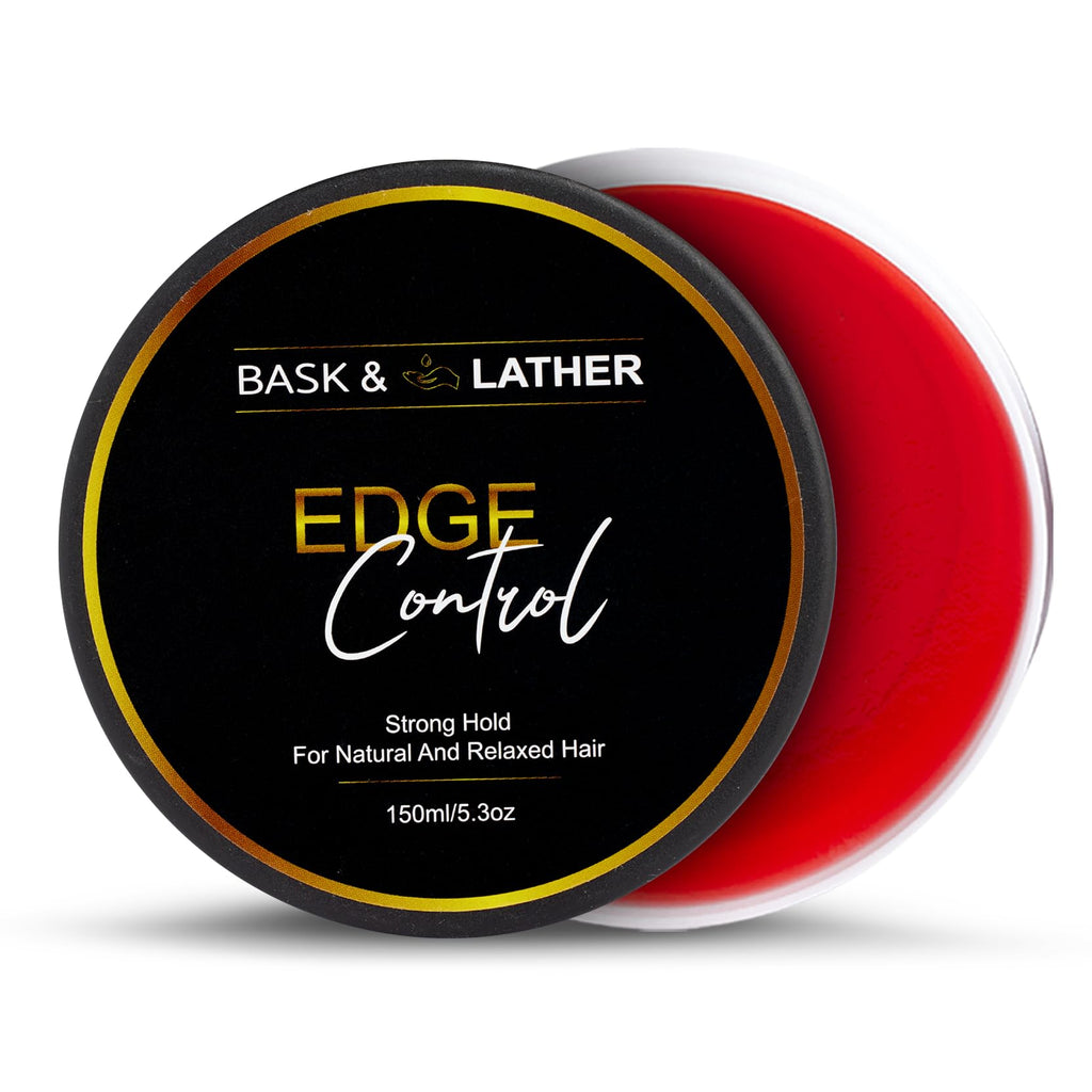 BASK & LATHER Strong Hold Edge Control Gel with Castor Oil, Non-Greasy, Non-Flaking, No White Cast, Long Lasting, Supports Hair Growth, Natural Formula, For All Hair Types, 5.3 Fl Oz