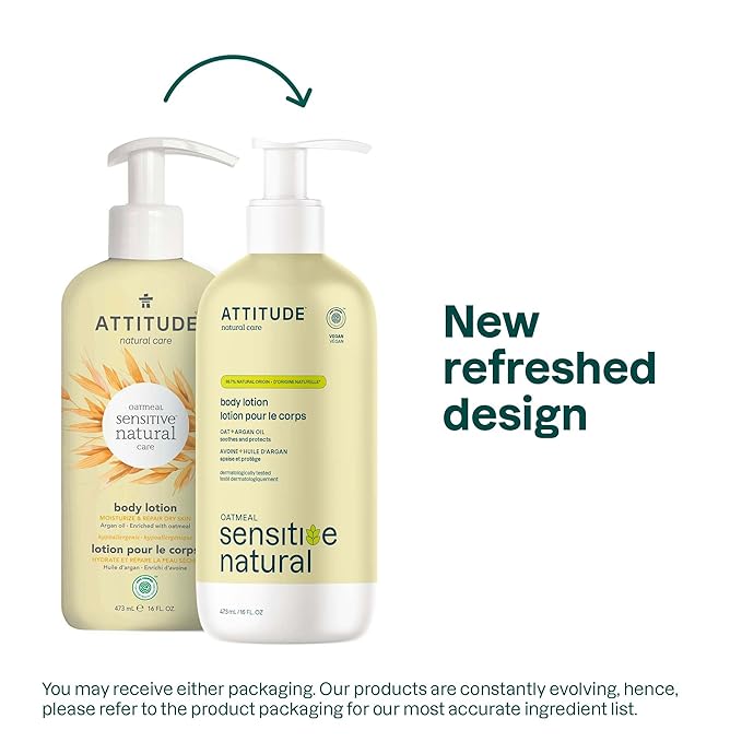 ATTITUDE Sensitive Skin Body Lotion, Soothing Oat Formula, Hydrating Care for Dry Skin, EWG Verified, Dermatologically Tested, Vegan, Vanilla Cream Scent, 16 Fl Oz