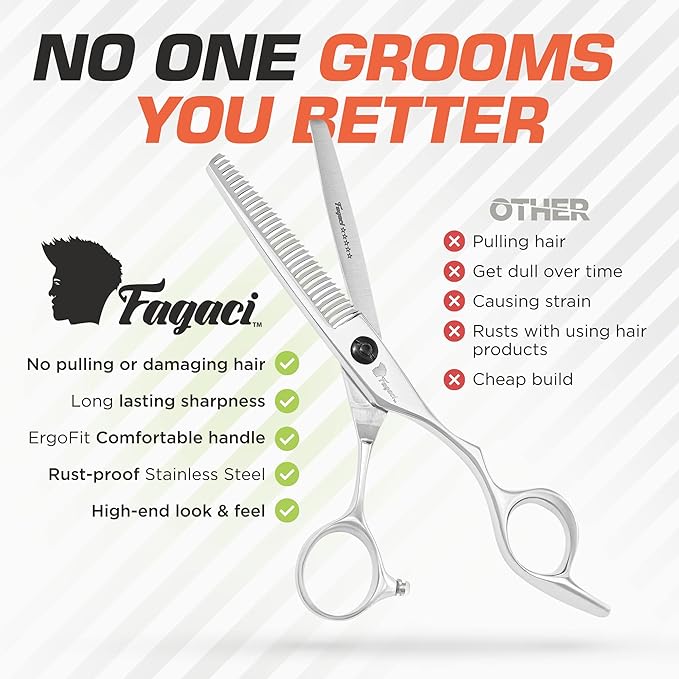 Fagaci Hair Thinning Scissors 6", Professional Thinning Shears Sharp Blades