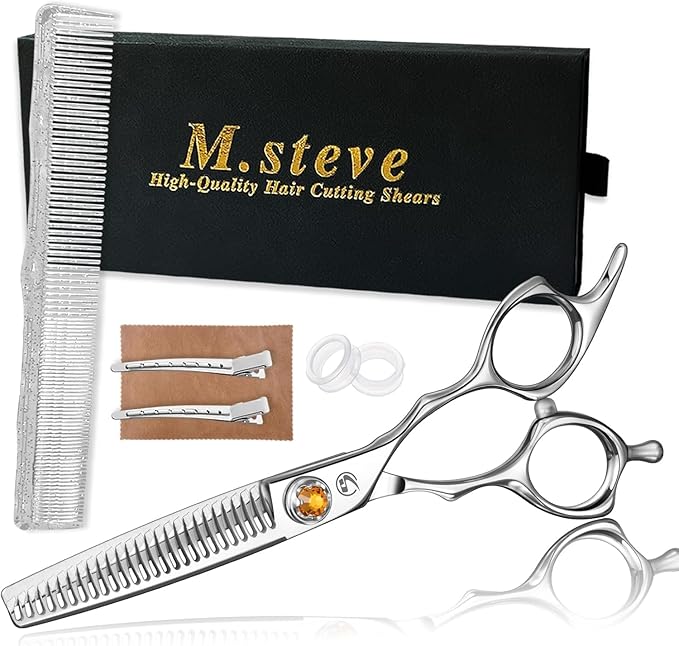 M.steve Thinning Shears for Hair Cutting 6",Left and Right Hand Professional Hair Thinning Scissors with Barber Texturizing 26 Teeth Shears,Barber Scissors for Salon/Home Use