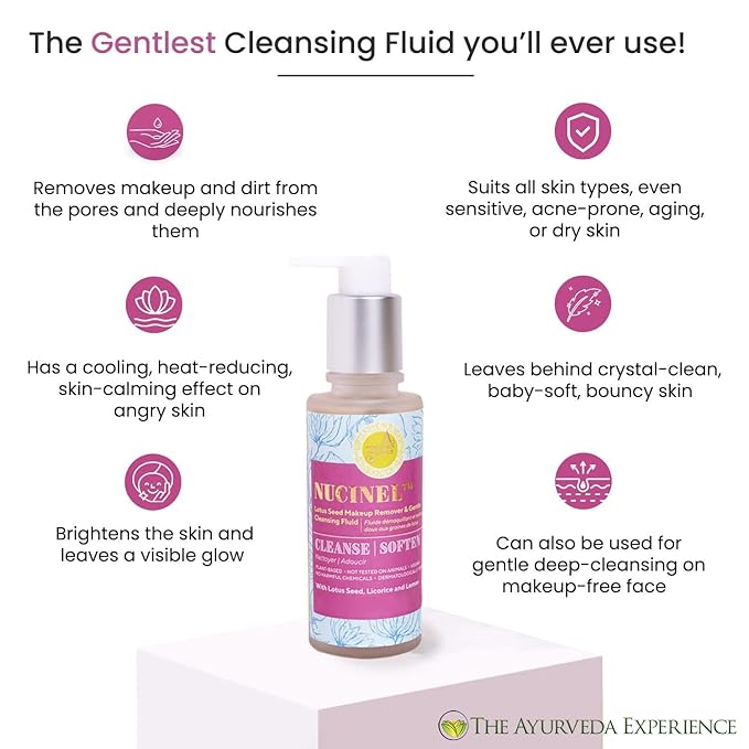 The Ayurveda Experience Nucinel Makeup Remover and Gentle Cleansing Liquid for All Skin Types - Power-Clean & Power-Nourish Skin Gently - Dermatologically Tested, 3.5 oz