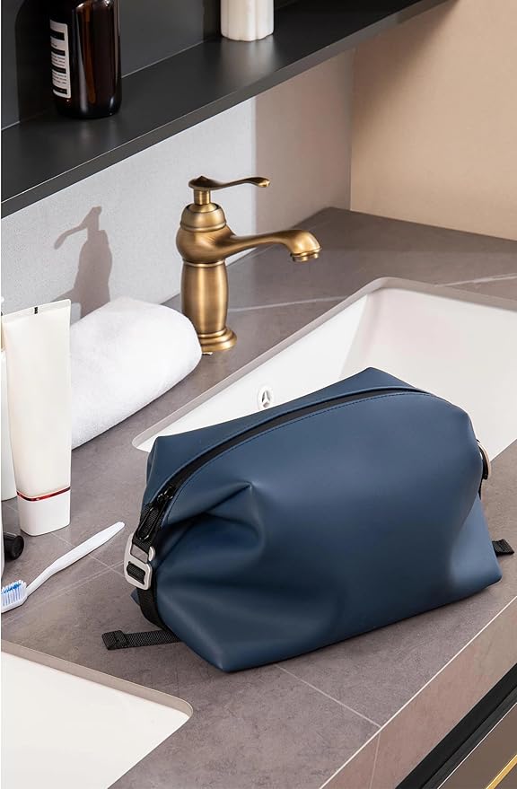 Onbagway 6"x 11" 6L Large Silicone Toiletry Bag,Waterproof Leakproof Foldable Travel Organizer,Dopp Kit Alternative for Men & Women,Navy Bule