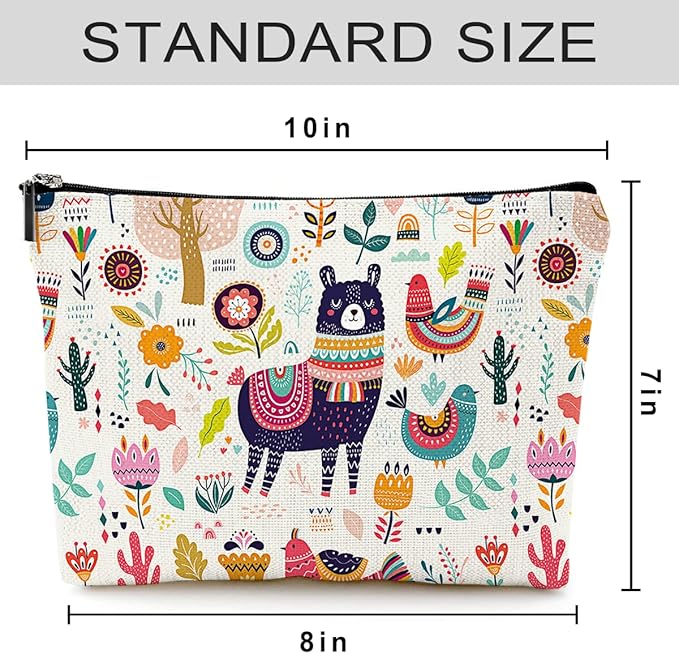 Givotin Cute Makeup Bag for Purse Canvas Waterproof Funny Cosmetic Bags for Women Zipper Travel Toiletry Pouch-Alpaca Makeup Bags-Creamy