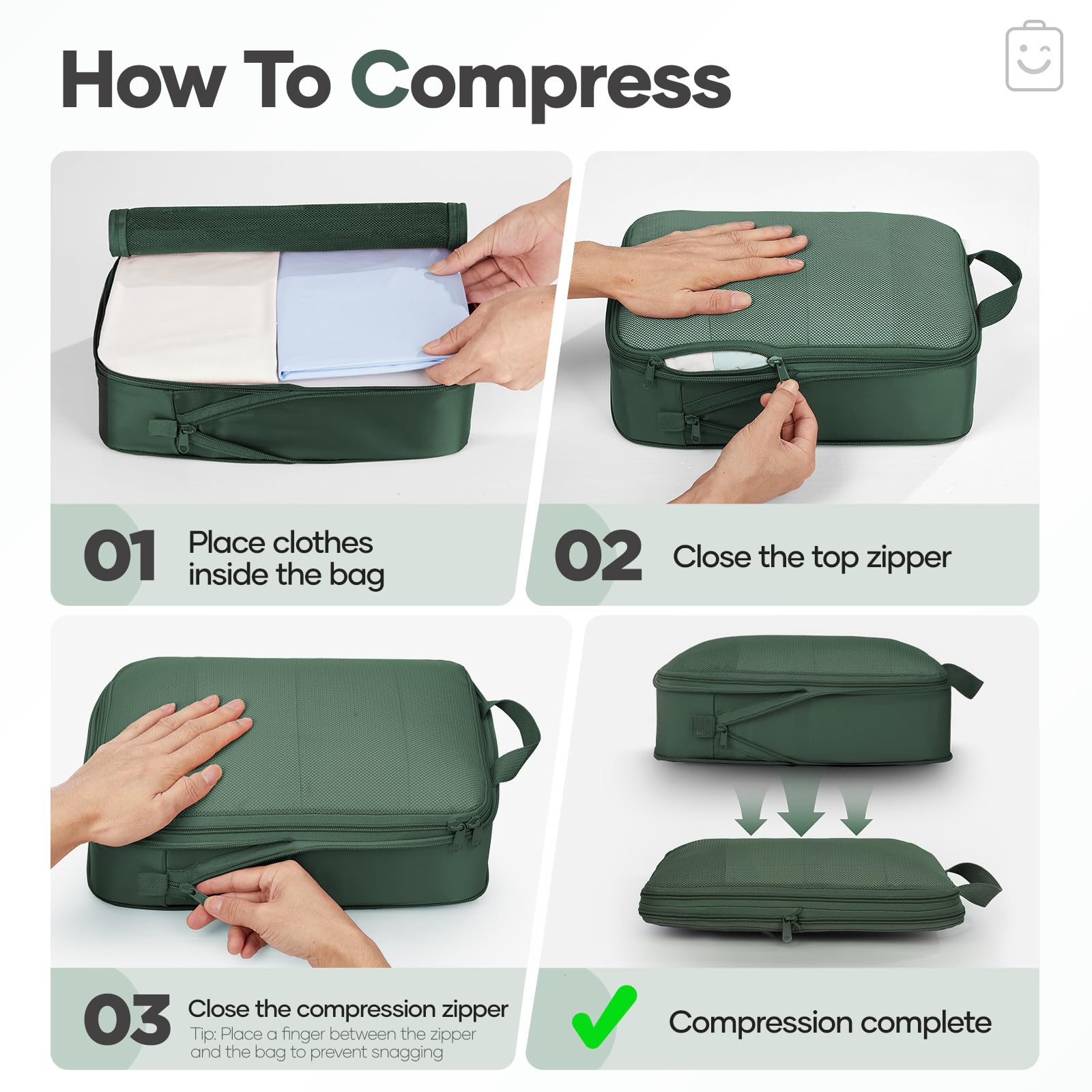 Veken 9/11 Set Compression Packing Cubes Garment Bags for Travel Essentials,Compressible Expandable Luggage Organizer Bags for Clothing,Space Saver Bags with Over 1000 pcs of Mesh Holes(Dark Green)