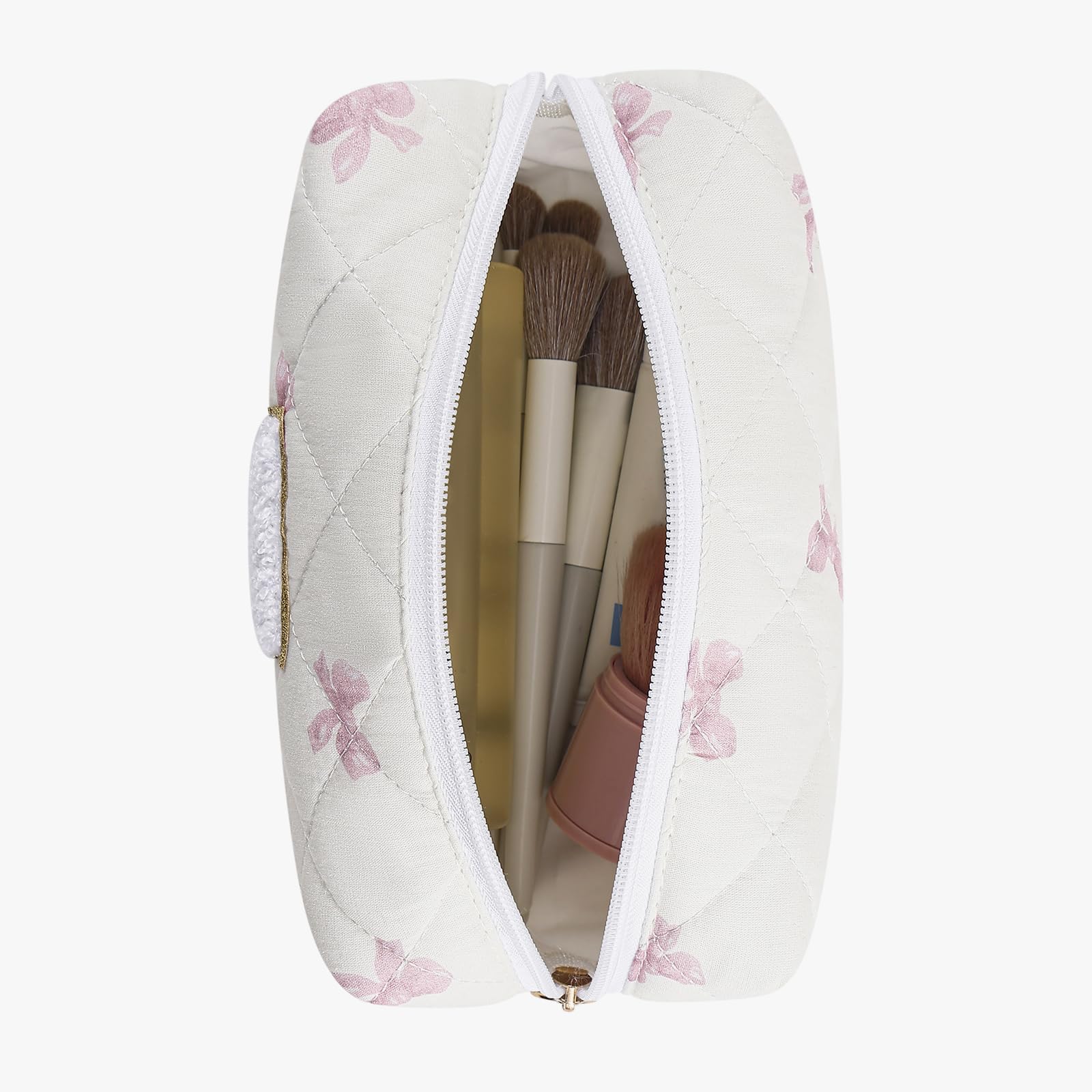 Gleyemor Personalized Initial Makeup Bag for Women, Cute Quilted Pink Floral Cotton Cosmetic Bag, Christmas Gifts for Her Mom Friend Sister Bridesmaid Teacher Women G