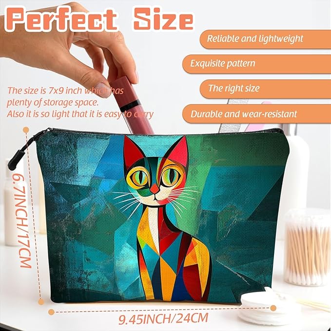 Scribesense Cosmetic Bags Travel Makeup Toilet Case Waterproof Pouch for Women Girls 6.7X9.45inches - Beautiful Color - Block Kitty