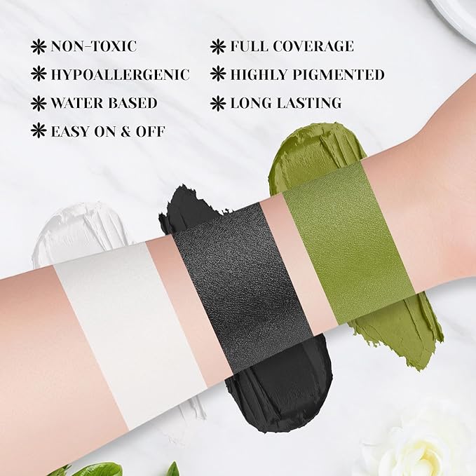 YBUETE Black White Ogre Green Face Body Paint Stick Set for Halloween FX