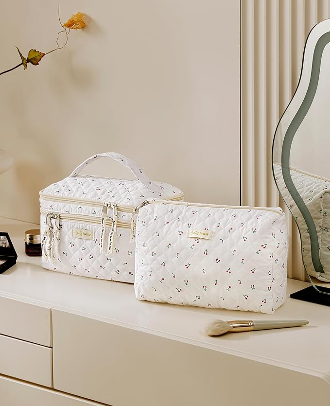 HBselect 2Pcs Travel Makeup Bag Large Quilted Cosmetic Bag Make up Bag
