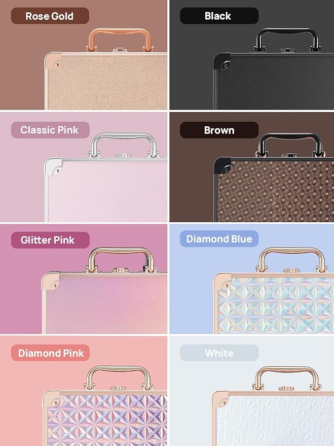 OMIRO Makeup Case, Makeup Bag with Light Up Mirror Set, Makeup Organizer Bag with Magnet Makeup Mirror for Women and Girls(Diamond Blue)