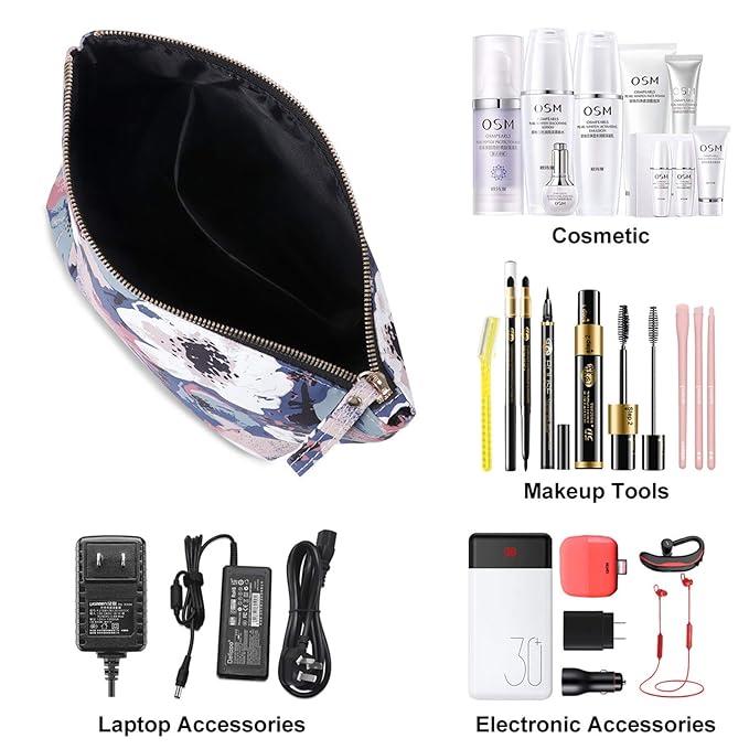 HAWEE Flower Makeup Bag for Travel Cosmetic Storage Pouch Waterproof Polyester Metal Zipper, Retro Camellia
