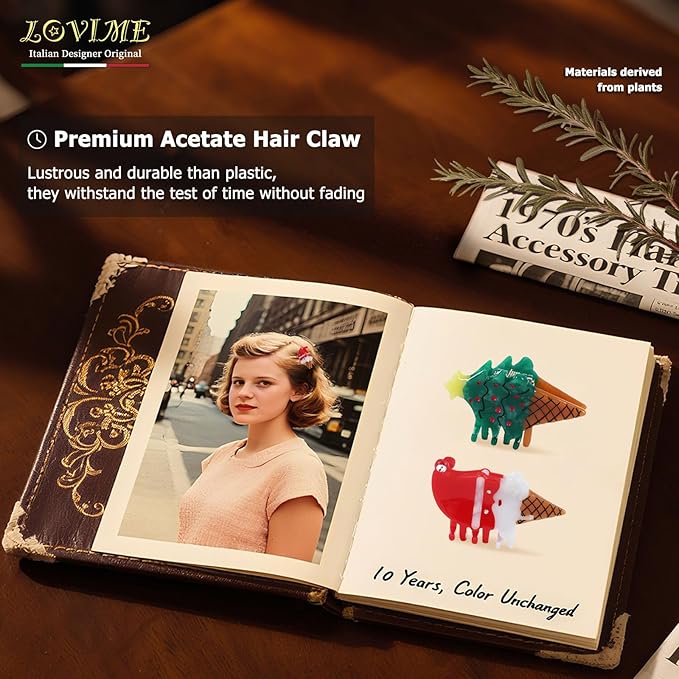 LOVIME Small Summer Hair Claw Clips for Women Girls - Italian 2Pcs Ice Cream Hair Accessories Fun Acetate Mini Hair Clips for Thin & Thick Hair Mothers Day Gifts for Mom with Gift Box 2Pcs