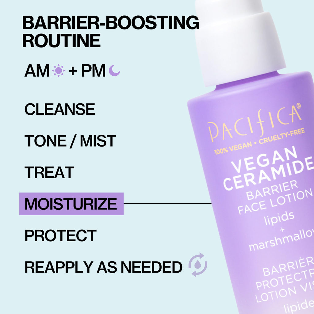 Pacifica Vegan Ceramide Barrier Repair Face Lotion, Hydrating, Lightweight Moisturizer, For Dry Skin, Dermatologist Tested, Safe for Sensitive Skin, Fragrance Free, 100% Vegan + Cruelty Free