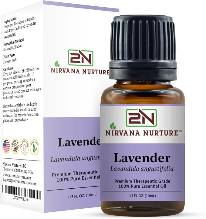 Nirvana Nurture Lavender Essential Oil, USDA Certified Organic, 100% Pure Undiluted, Aromatherapy Oil for Diffuser, Hair & Skin Care