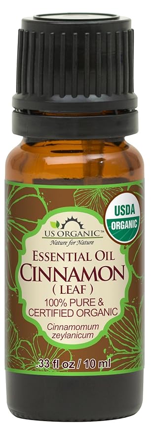 US Organic 100% Pure Cinnamon Leaf Essential Oil - USDA Certified Organic, Steam Distilled - W/Euro Dropper (More Size Variations Available) (10 ml /.33 fl oz)