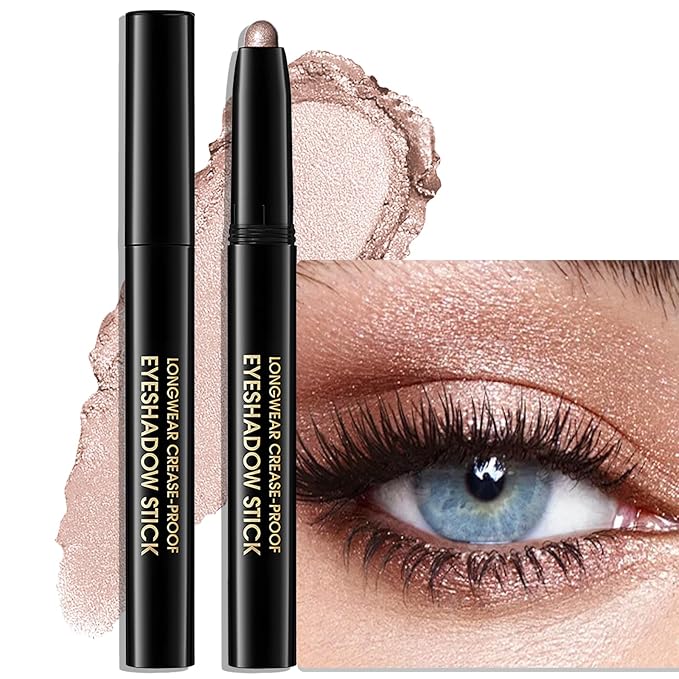 Wugbc Eyeshadow Stick Shimmer Waterproof Long Wear Eye Brightener Cream to Powder Glitter Eye Shadow Crayon High Pigmented Highlighter Eye Liner Pencil Makeup Crease-Proof Buildable Color, 9 CHAMPAGNE