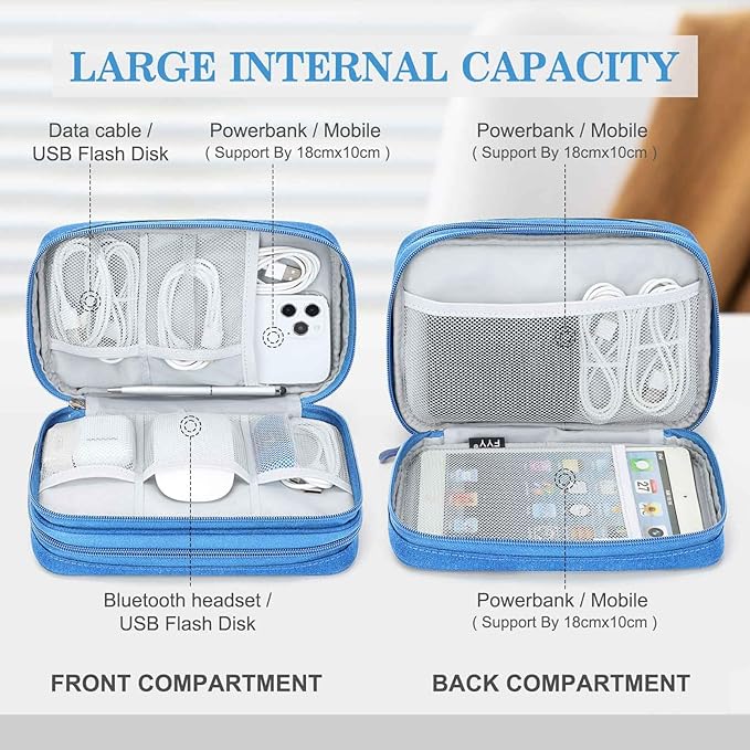 FYY Electronic Organizer, Travel Tech Pouch Bag, Large, Cyan