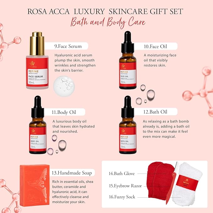 Gifts for Women, Red Rose 32 Pcs Face Skin Care Gifts Set, Birthday Gift for Women, Bath and Body Gifts Basket Set, Spa Set & Self-Care Basket, Thinking of You Gift, Christmas, Anniversary, Wife