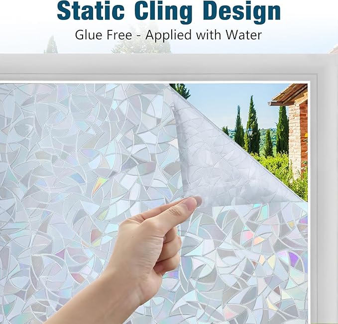 rabbitgoo Rainbow Window Privacy Film, Static Cling, Silver, 11.8" x 157.4"