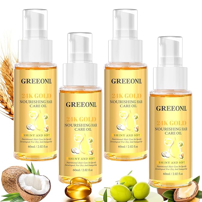 GREEONIL Hair Oil with 24K Gold Infused Argan Oil for Frizz Control