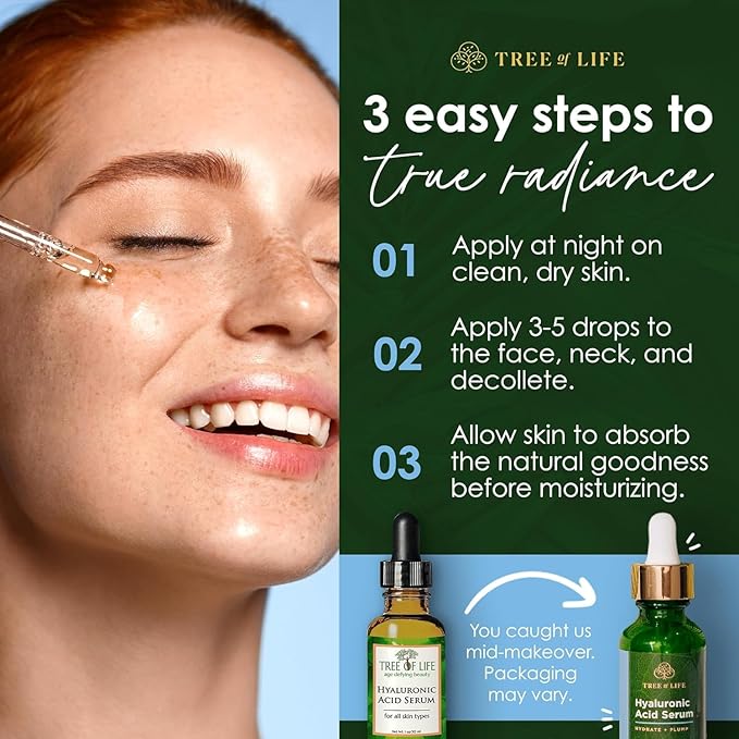 Tree of Life Hyaluronic Acid Serum for Face - Brightening and Hydrating Face Oil for Dark Spots and Fine Lines - Suitable for Sensitive Skin - Dermatologist Tested Skin Care - 2 Fl Oz