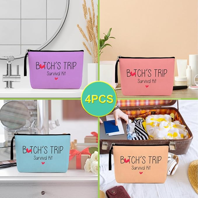 4Pcs Girls Trip Gifts Favors Weekend Bag Funny Makeup Bag Girl Weekend Gift