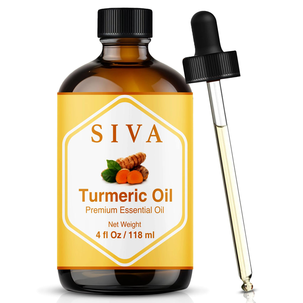 Siva Turmeric Essential Oil 4 Fl Oz – for Diffuser, Skin & Hair Care – Ideal for Massage & DIY Blends- with Dropper