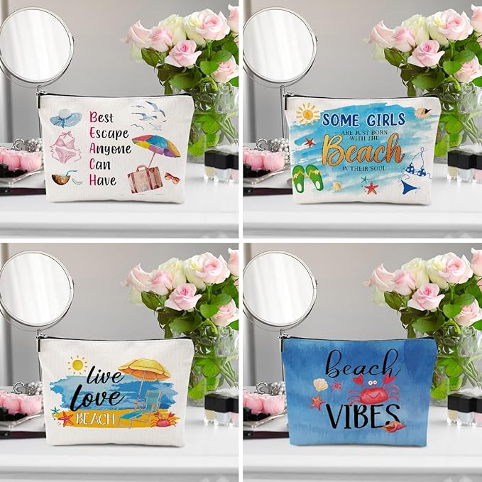 4PCs Beach Vacation Cosmetic Bag Girls Trip Gifts Favors, Cruise Makeup Bag