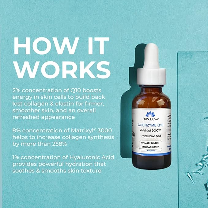 Skin Deva Coenzyme Q10 Serum for Face with Matrixyl 3000 & Hyaluronic Acid - Anti Aging Peptide Facial Serum to Help Improve Appearance of Fine Lines & Wrinkles - For All Skin Types, 1 Fl Oz