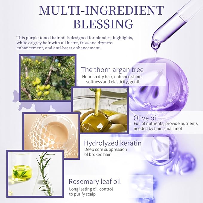 YJLYQF Moroccan Argan Oil,Purple Hair Essential Oil—Leave Hair Soft & Shiny,Deep Moisturizer,Frizz Control,Split End Repair for Dry & Damaged Hair,Hair Treatment Oil for Dry and Frizzy—100ML