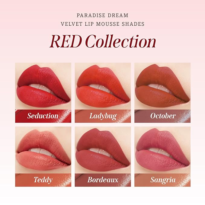 DEARDAHLIA Paradise Dream Velvet Lip Mousse (Bordeaux) - Vegan Soft-Matte Lip Tint with Lightweight, Buildable, Long-Lasting Color, Whipped Mousse Texture. Cruelty-Free. 0.21 Fl oz
