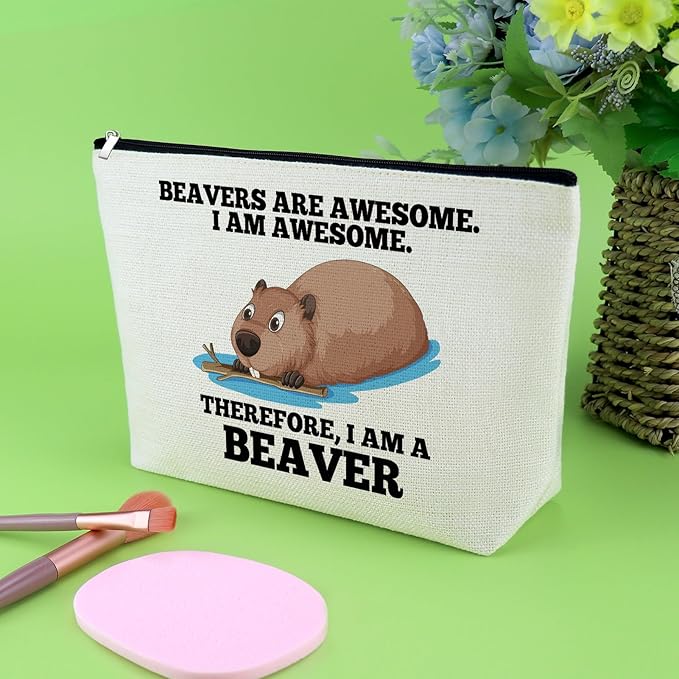 Gevody Beaver Gifts for Women Makeup Bag for Beaver Lovers Inspirational Gifts for Best Friend Cosmetic Bag Christmas Birthday Presents for Animal Lover Daughter Sister Coworker Travel Cosmetic Pouch