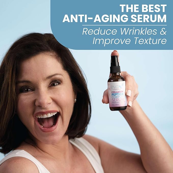 Collagen Serum for Face by Eva Naturals - Anti Aging Multi Peptide Face Serum with Hyaluronic Acid - Firming Hydrating Wrinkle Reducer Peptide Serum for Women & Men - Fragrance Free 2 oz