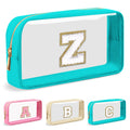 Personalized Initial Letter Clear Makeup Bag,Preppy Small Nylon&PVC Cosmetic Zipper Bag with Chenille Letter,Portable Beach Travel Skincare Toiletry Bag,Trendy Monogram Gift for Teen Girls Women,Z