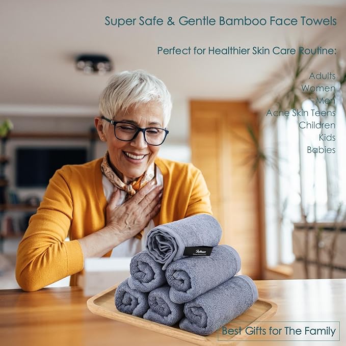 Wash Cloths 12 Cnt,Face Towel for Sensitive Skin,13x13 in,White+Slate Blue